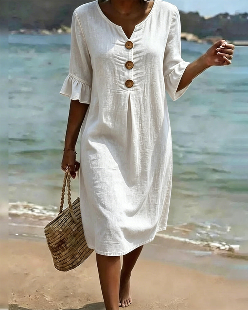 Isla – Leaf Dress With Denim Sleeves