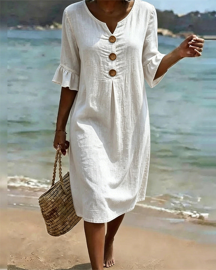 Isla – Leaf Dress With Denim Sleeves