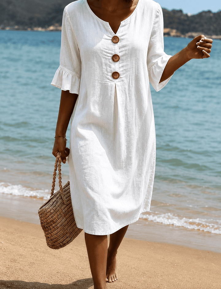 Fammke - Leaf Dress With Denim Sleeves