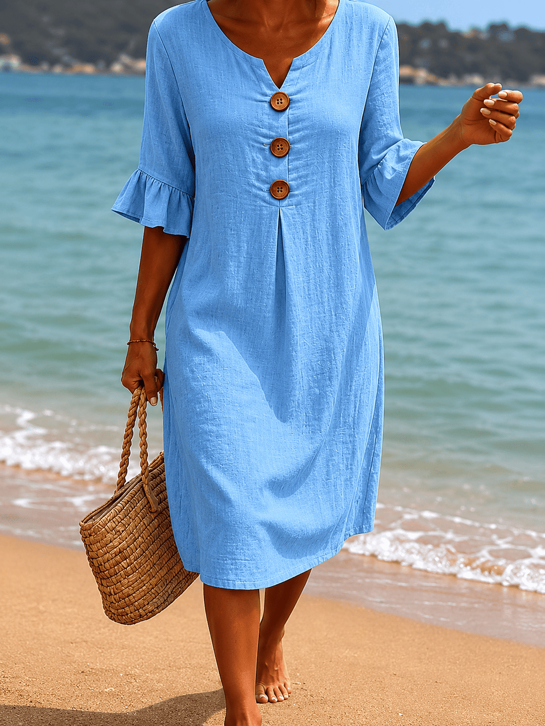 Fammke - Leaf Dress With Denim Sleeves