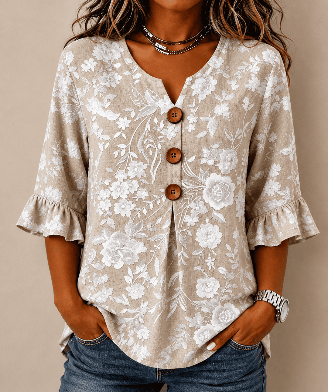 Dynika - Elegant Floral Print Blouse