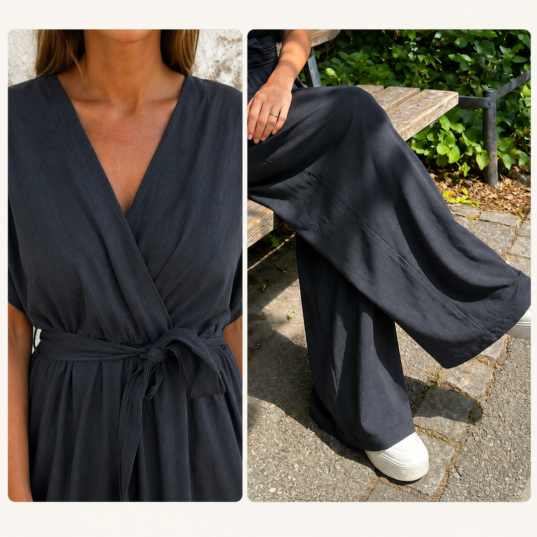 Mila – Casual V-Neck Tie Waist Wide Leg Jumpsuit