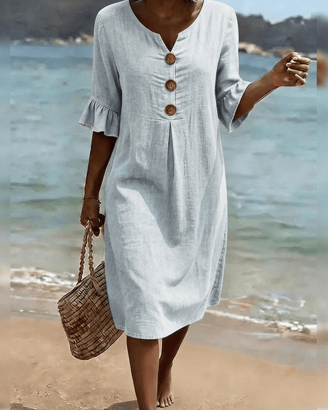 Fammke - Leaf Dress With Denim Sleeves