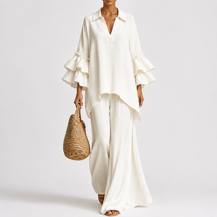 Haven – Elegant Linen Top And Loose Wide Leg Pant