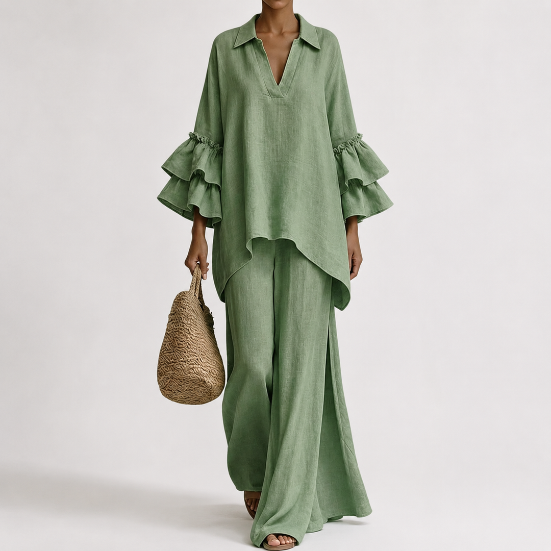 Haven – Elegant Linen Top And Loose Wide Leg Pant