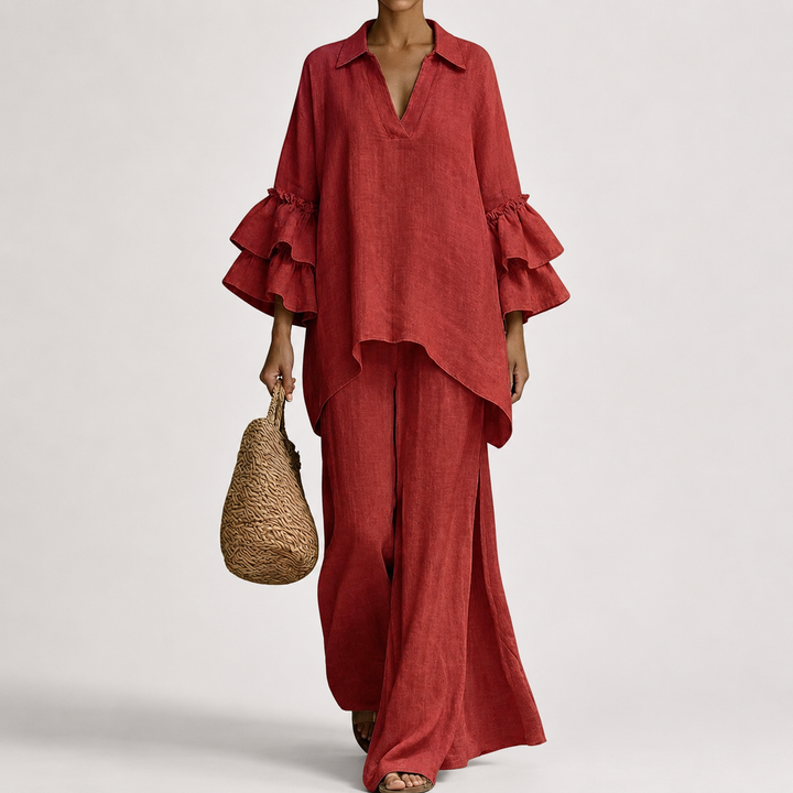 Haven – Elegant Linen Top And Loose Wide Leg Pant