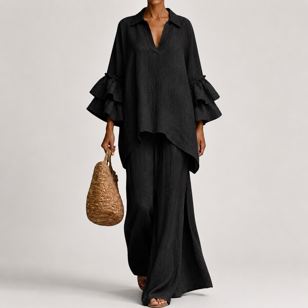 Haven – Elegant Linen Top And Loose Wide Leg Pant