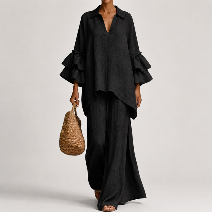 Haven – Elegant Linen Top And Loose Wide Leg Pant
