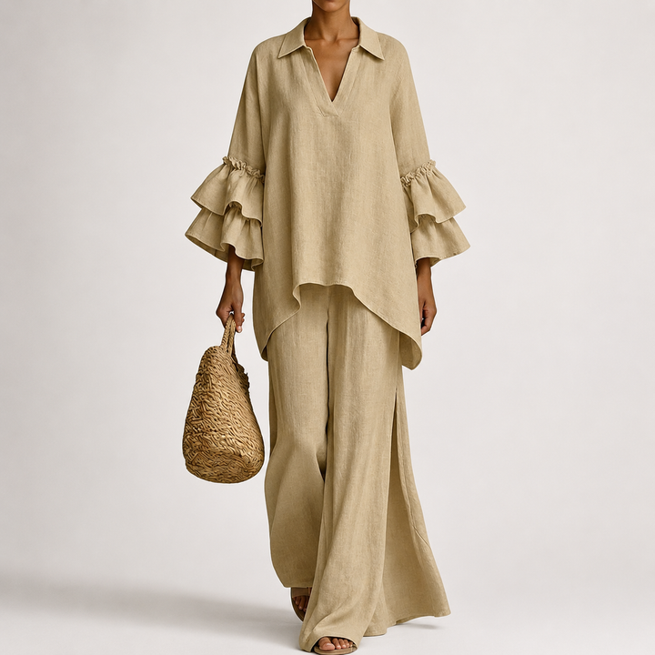 Haven – Elegant Linen Top And Loose Wide Leg Pant