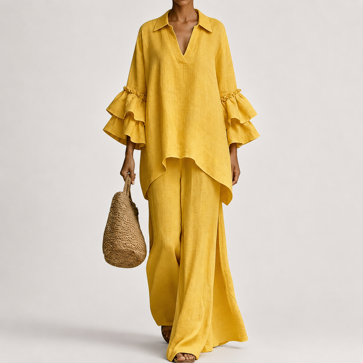Haven – Elegant Linen Top And Loose Wide Leg Pant